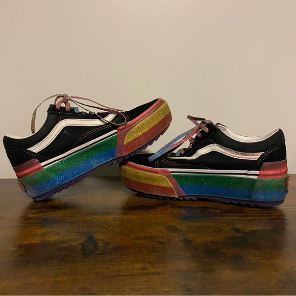 Vans Platform Sneakers Old Skool  6.5 women’s 5 men’s Black Glitter Rainbow - Picture 2 of 7